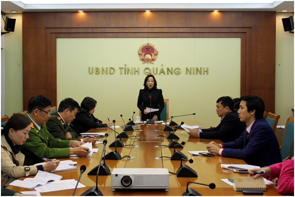 Đồng chí Vũ Thị Thu Thủy, Phó Chủ tịch UBND tỉnh phát biểu kết luận cuộc họp